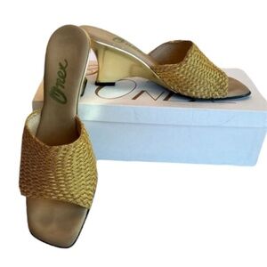 Vintage Gold Woven Slides by “Finest by Onex”with Brushed Metallic 2 1/2” Wedge